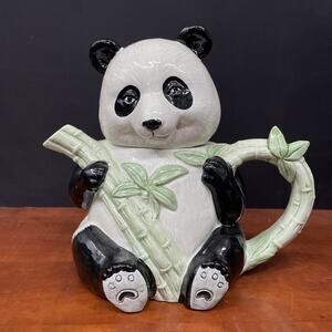 Vtg Ceramic Teapot Panda Made In Taiwan 1980s
